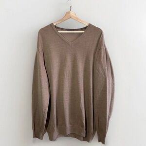 BRAX Feel Good Mens Merino Wool V Neck Sweater Size XL Tall - Brown Modern Fit